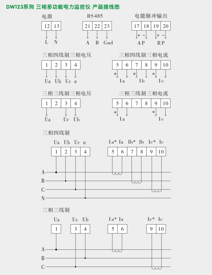 多功能电力仪表,DW123-1000三相多功能表接线图 多功能电力仪表,DW123-1000三相多功能表接线图